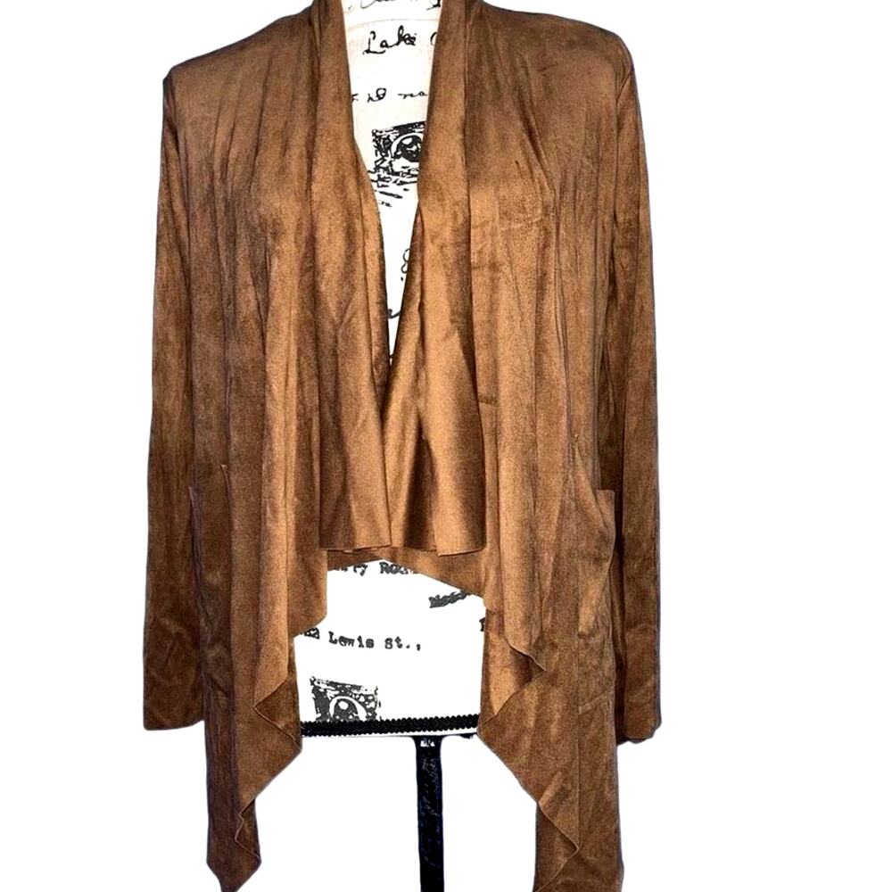 Kendall + Kylie cognac draped faux suede shrug small
